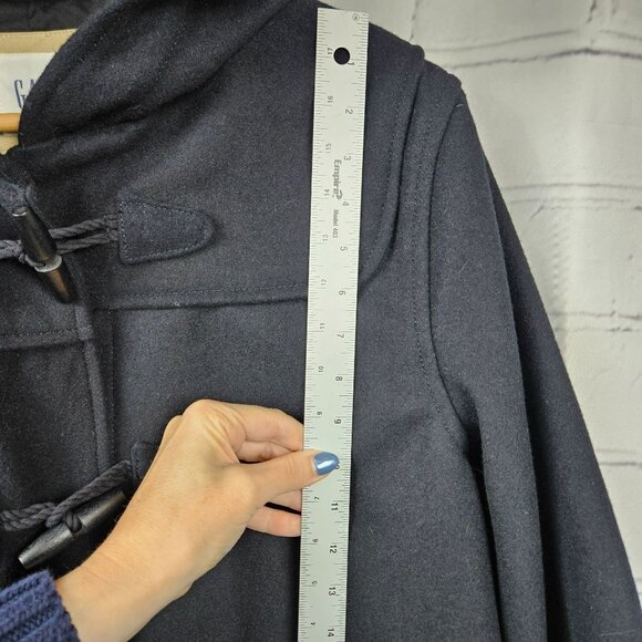 Gap Wool Blend Hooded Duffle Pea Coat Womens M Navy Black Winter Heavy Warm - Picture 12 of 16